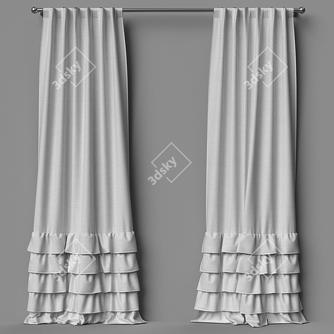 Elegant Ruffle Bottom Curtain Panel 3D model image 1