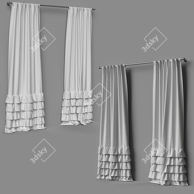 Elegant Ruffle Bottom Curtain Panel 3D model image 2