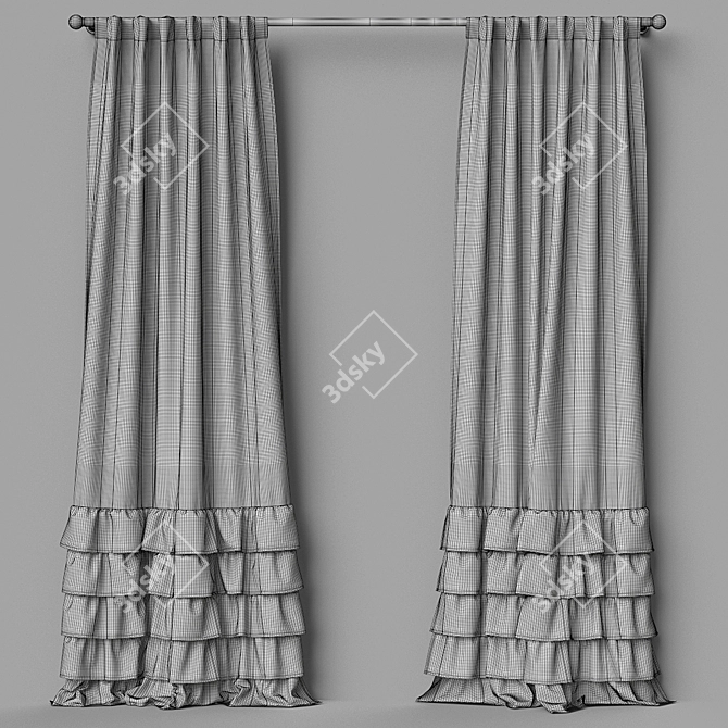 Elegant Ruffle Bottom Curtain Panel 3D model image 3