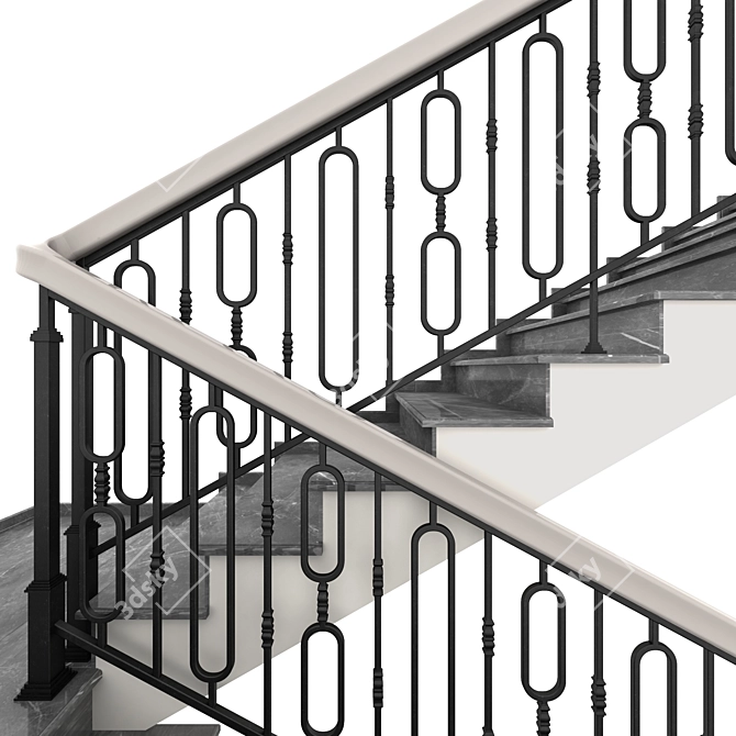 Elegant Wrought Iron Staircase 3D model image 2