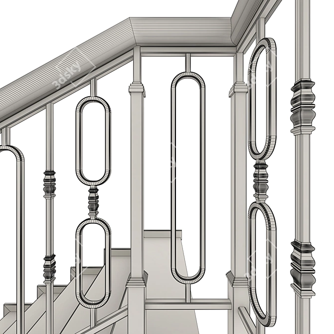 Elegant Wrought Iron Staircase 3D model image 3