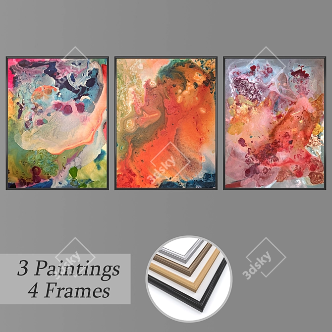 Elegant Wall Paintings Set 3D model image 1