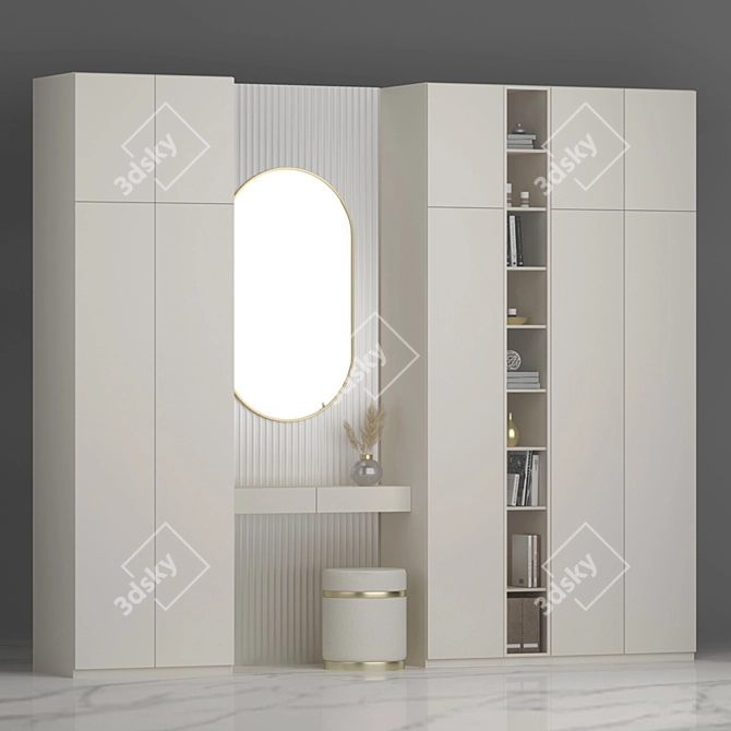 Elegant Vanity Set with Oval Mirror 3D model image 1