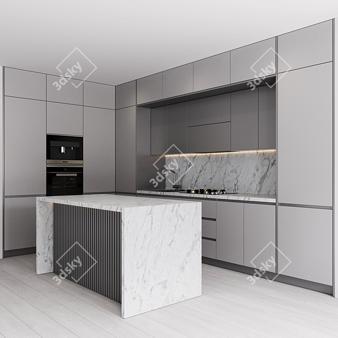 Modern Kitchen Set: Gas Hob, Sink, Oven & Hood 3D model image 1