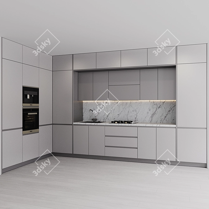 Modern Kitchen Set: Gas Hob, Sink, Oven & Hood 3D model image 3