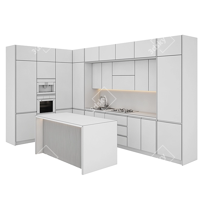 Modern Kitchen Set: Gas Hob, Sink, Oven & Hood 3D model image 5