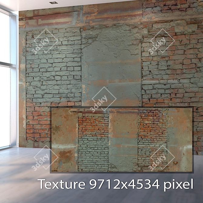 Vintage Brick Wall Texture 3D model image 2