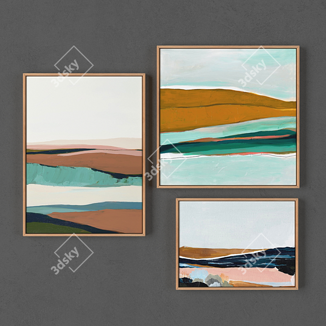 Modern Collection of 3 Framed Paintings 3D model image 1