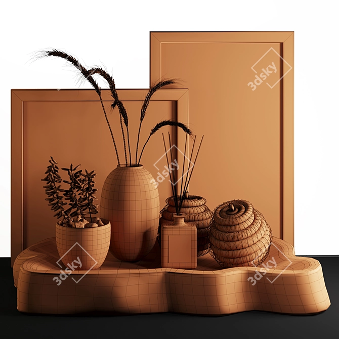 Natural Wood & Wheat Decor Set 3D model image 4