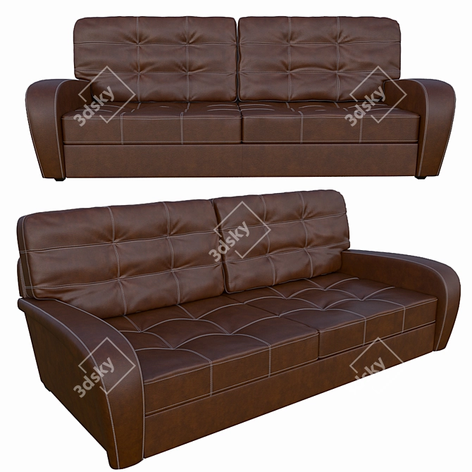 Contemporary Leather Stitched Sofa 3D model image 1