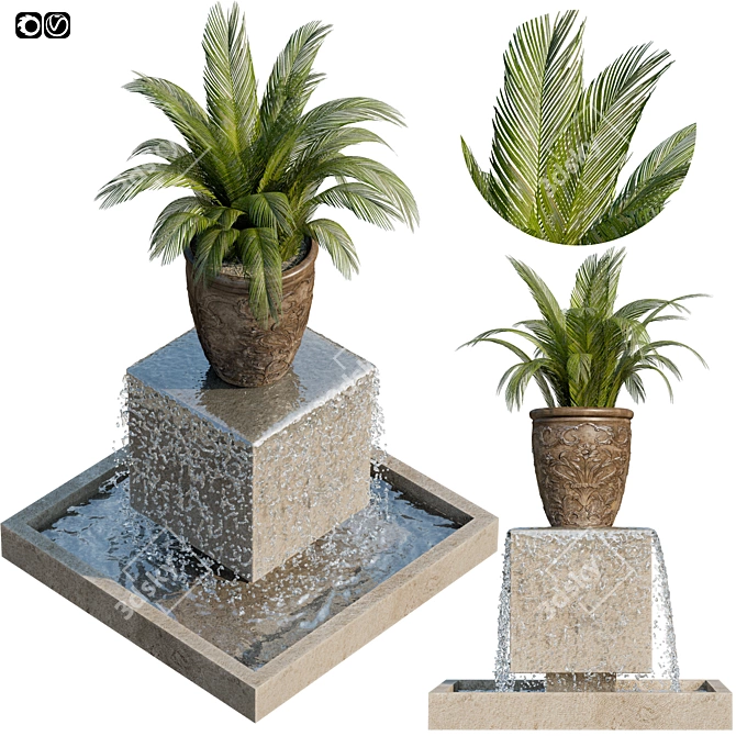 Exquisite Plants and Serene Fountain 3D model image 2