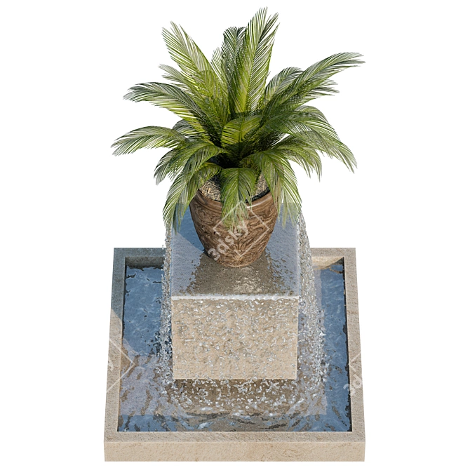 Exquisite Plants and Serene Fountain 3D model image 3