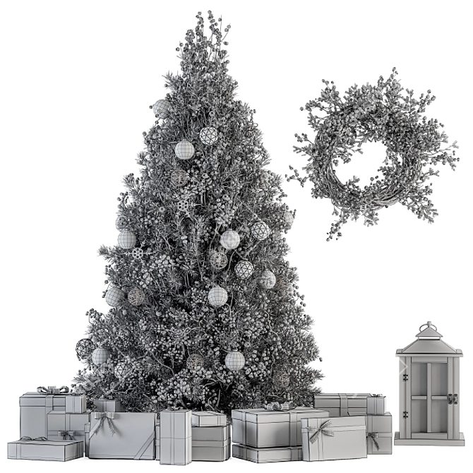 Sparkling Golden Christmas Tree with Gift 3D model image 5