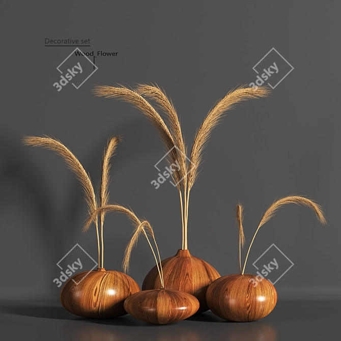 Natural Wood Decorative Flower 3D model image 1