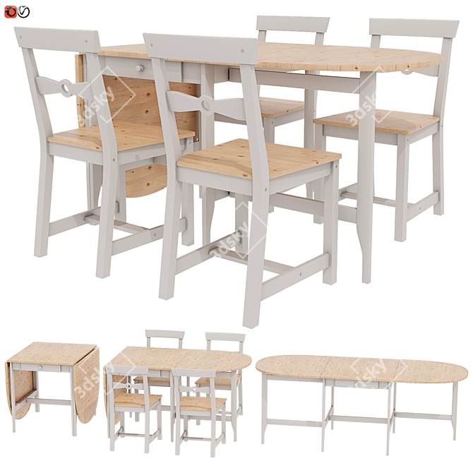 Vintage Style Dining Set - IKEA GAMLEBY 3D model image 1