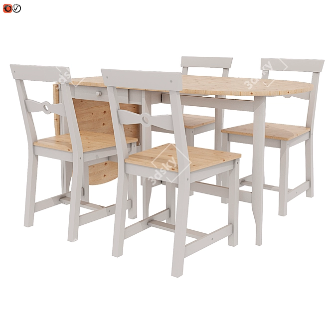 Vintage Style Dining Set - IKEA GAMLEBY 3D model image 2