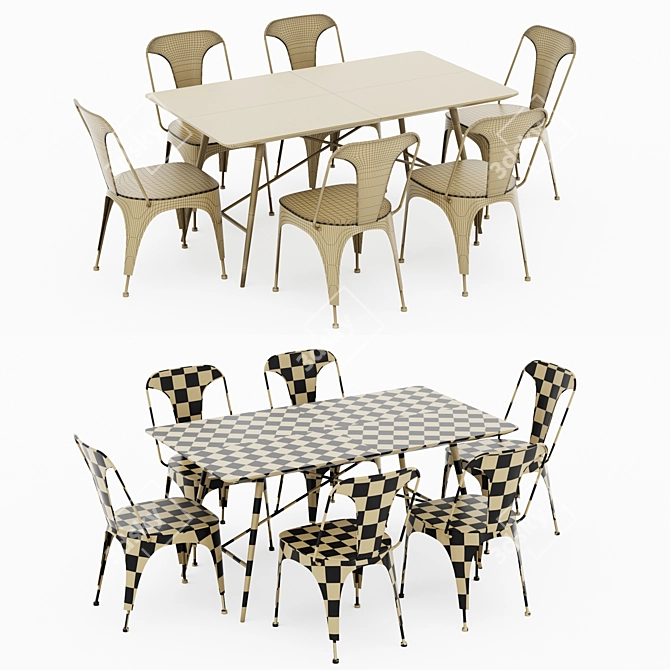 Elegant Timber Franco Chair & Lily Dining Table 3D model image 3