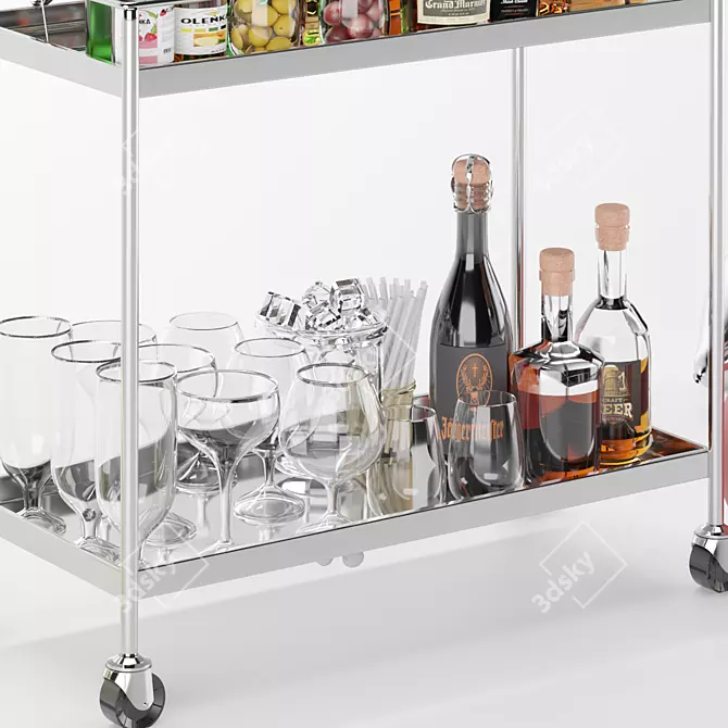 Elegant Liquor Cart with Whiskey Glass & Components 3D model image 3