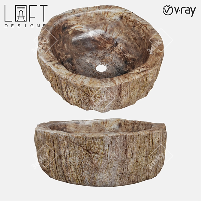 Rustic Fossil Wood Sink 3D model image 1