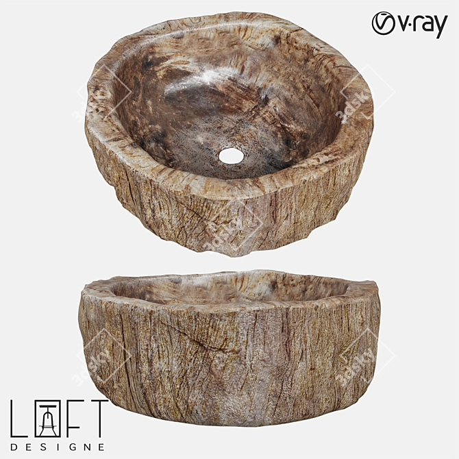 Rustic Fossil Wood Sink 3D model image 2