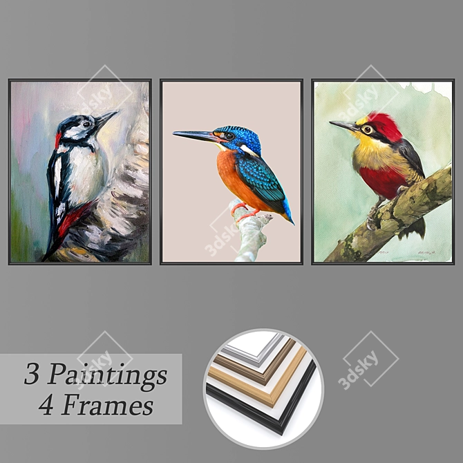 Elegant Art Set: 2 Paintings, 4 Frame Options 3D model image 1