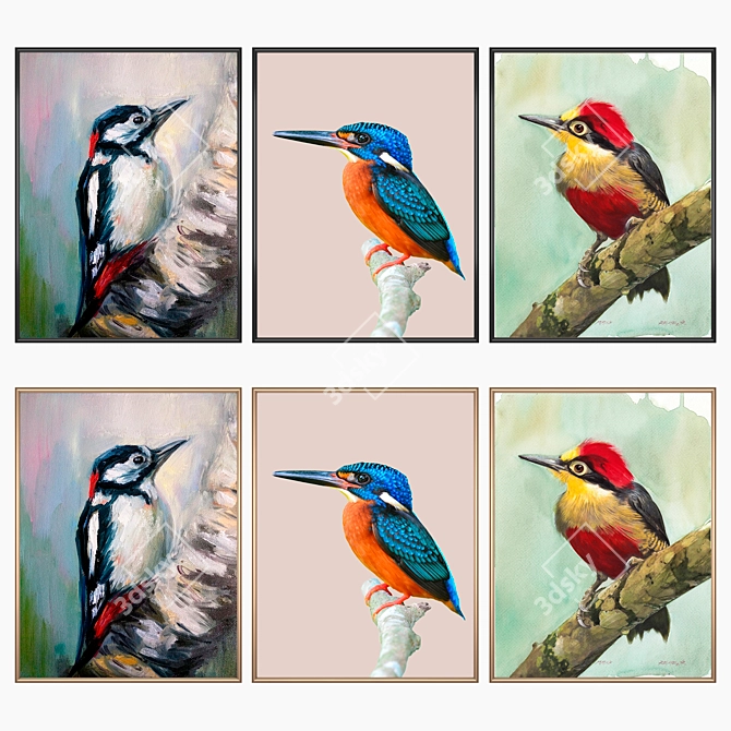 Elegant Art Set: 2 Paintings, 4 Frame Options 3D model image 2