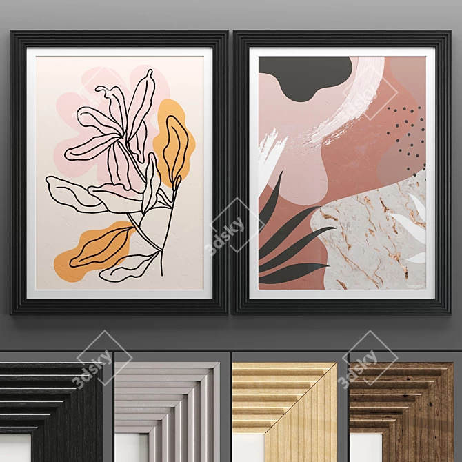  Modern Art Frame Set - 2 Frames with Textured Design 3D model image 1