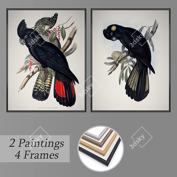 Versatile Set of Wall Paintings with Multiple Frame Options 3D model image 1