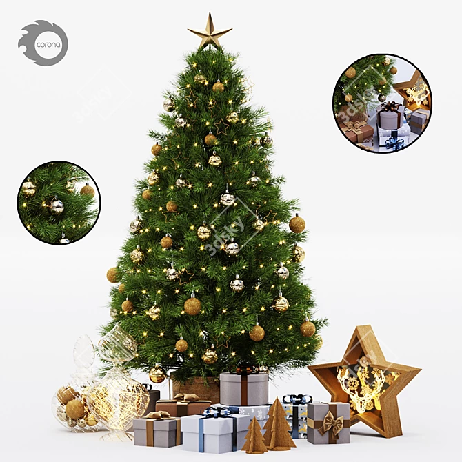 Festive Christmas Tree Decoration Set 3D model image 1