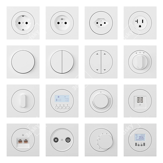 Berker R3 Series - Complete Socket, Switch, and Electronics Kit 3D model image 2