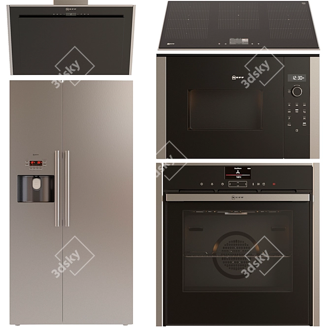 Neff Technique Set: Oven, Microwave, Induction Hob, Hood & Fridge 3D model image 1