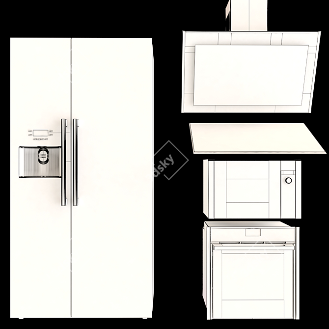 Neff Technique Set: Oven, Microwave, Induction Hob, Hood & Fridge 3D model image 5