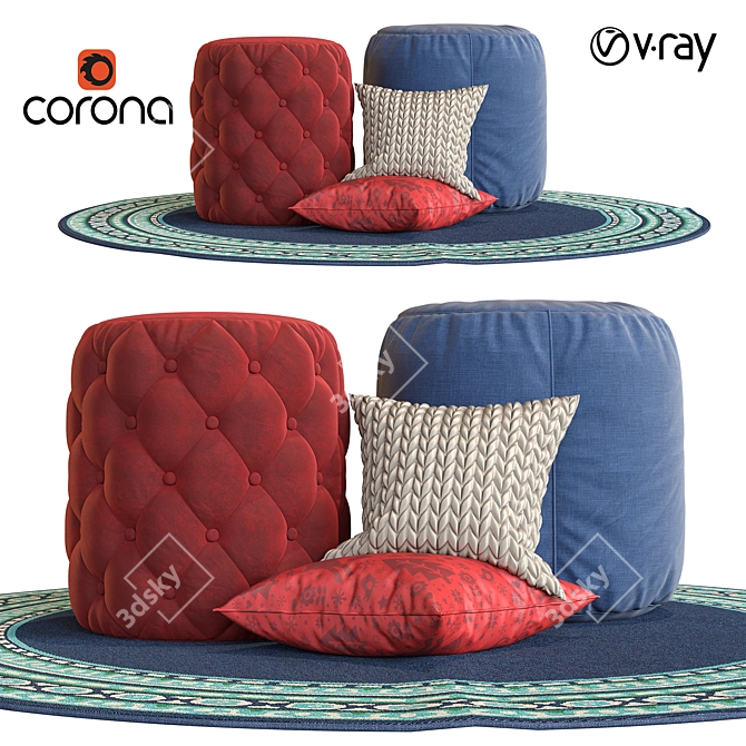 Cozy Puf Color Set: Rug & Pillows 3D model image 1