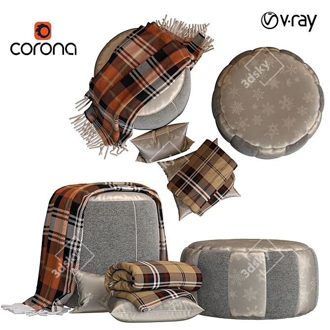 Cozy Puf Color Set: Rug & Pillows 3D model image 1