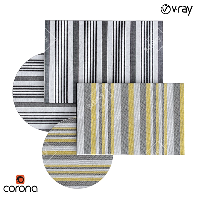 Sophisticated Gray Striped Rugs 3D model image 1