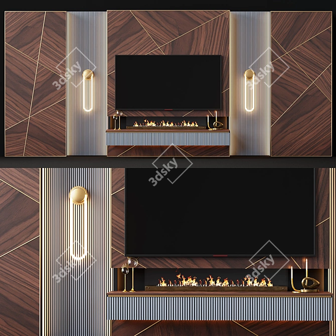 Title: Sleek TV Wall with Modern Fireplace 3D model image 1