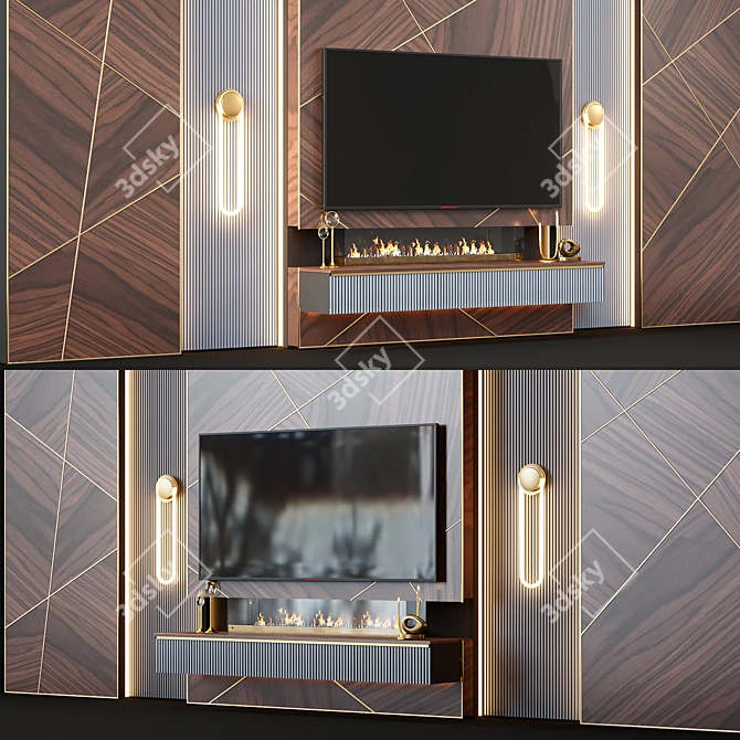 Title: Sleek TV Wall with Modern Fireplace 3D model image 2