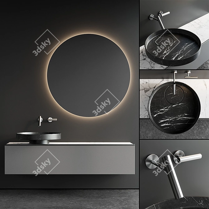 Eccentrico Vanity Set: Wood, Marble, Integrated Lighting 3D model image 1