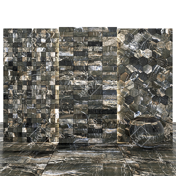 Opera Dark Marble Tiles: Glossy Texture, Various Sizes 3D model image 3