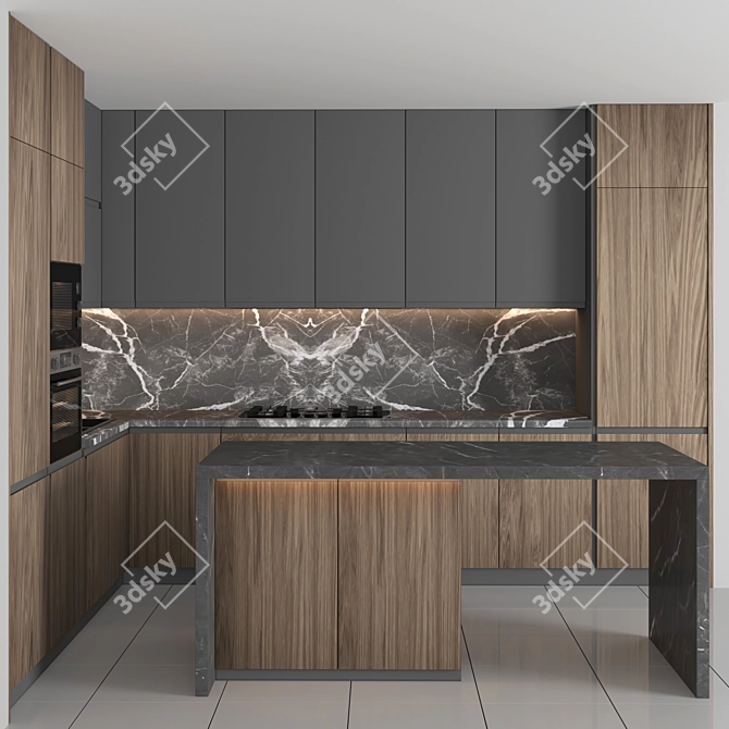 Modern Island Kitchen Set 3D model image 2