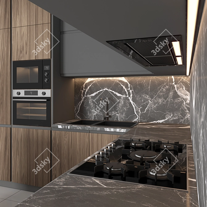 Modern Island Kitchen Set 3D model image 3
