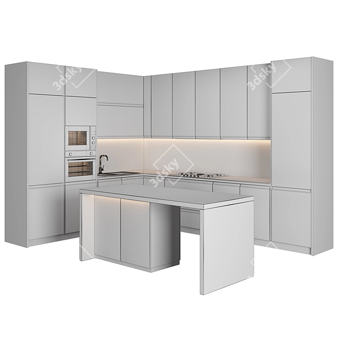 Modern Island Kitchen Set 3D model image 5