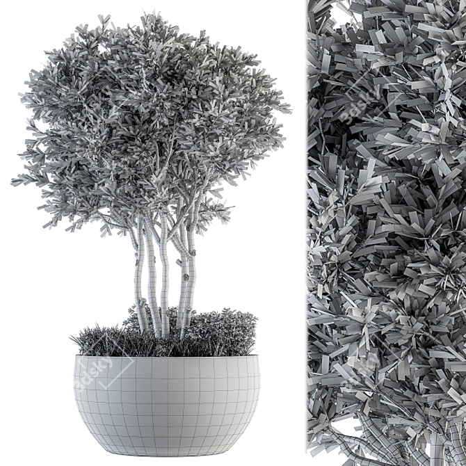 Green Oasis: Outdoor Plants in Concrete Pot 3D model image 4