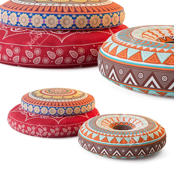 Oriental-Inspired Poufs: Stylish and Versatile 3D model image 1