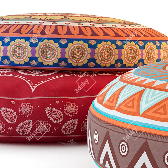 Oriental-Inspired Poufs: Stylish and Versatile 3D model image 3