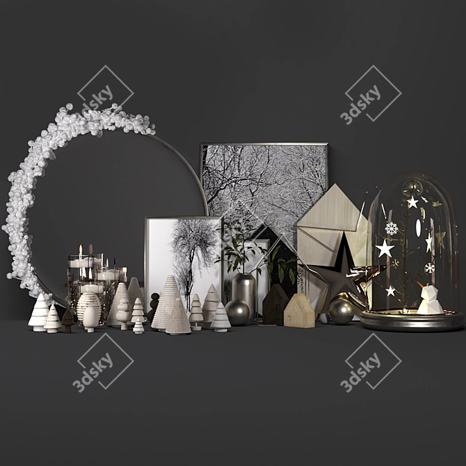 Sleek Monochrome Christmas Set 3D model image 4