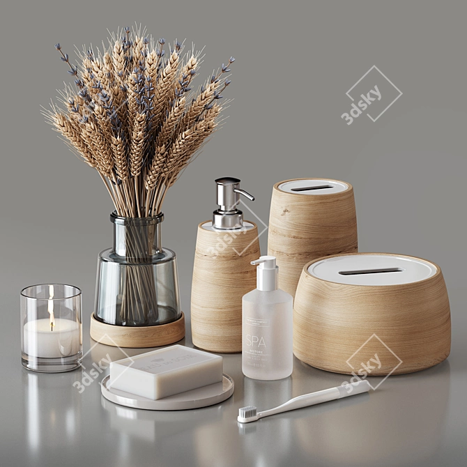 Elegant Wheat & Lavender Decor Set 3D model image 1