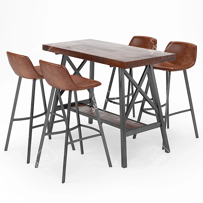 Modern Bar Table and Stool Set 3D model image 1