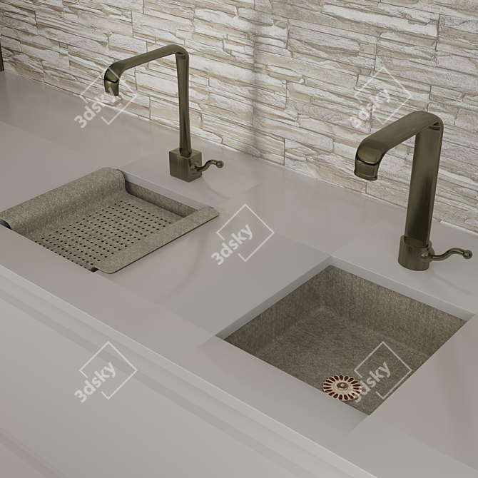 Modern Kitchen Set: Sink, Faucet, Hood, Gas Oven 3D model image 4