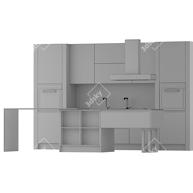 Modern Kitchen Set: Sink, Faucet, Hood, Gas Oven 3D model image 5